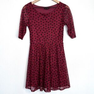 Vintage 90s Y2K As U Wish Dress Sz S Maroon Black Polka Dots Lace